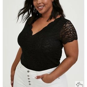 Black lace v neck body suit. Torrid size 1 (14/16)